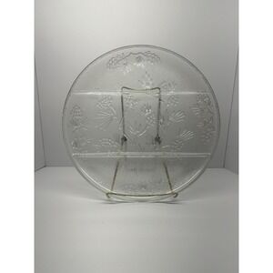 Vintage Indiana Glass Ponderosa Pine Divided Platter 1970s 12.5" - Pressed Glass